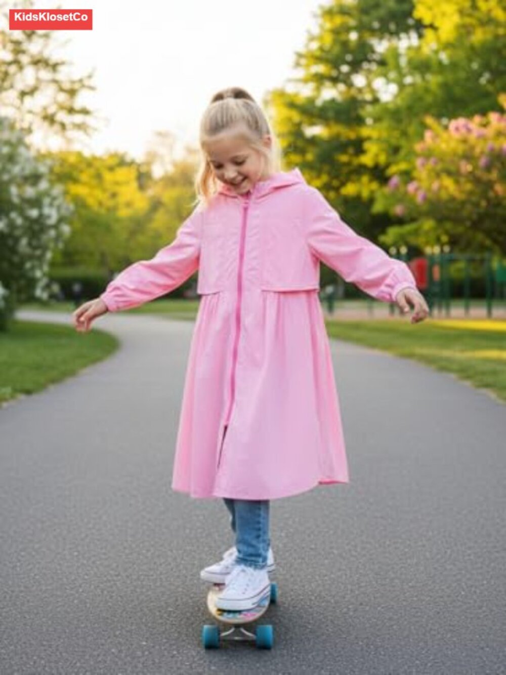 Girls Waterproof Rain Jacket Lightweight Hooded Windbreaker with Lining - Picture 3 of 6